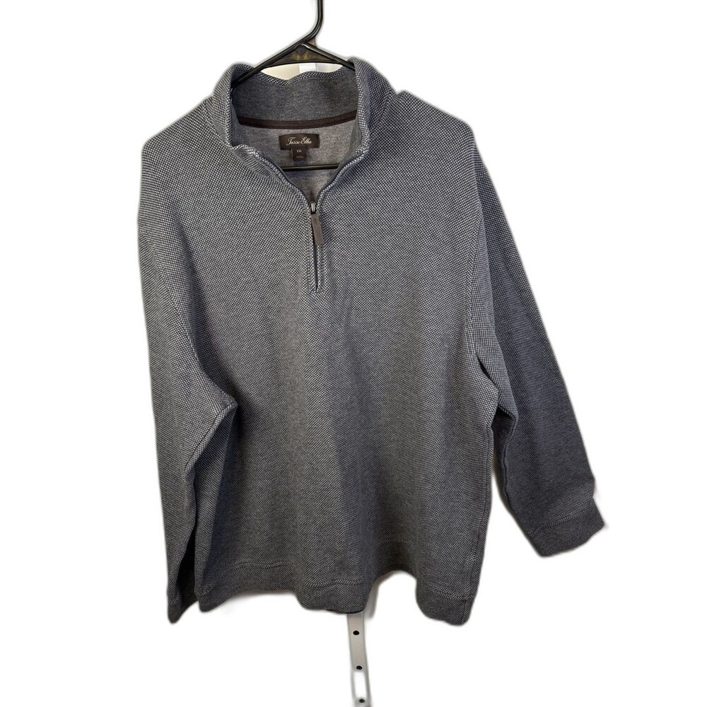 Tasso Elba Men's Birdseye Quarter-Zip Sweater Size 2XL  Gray Leather Pull